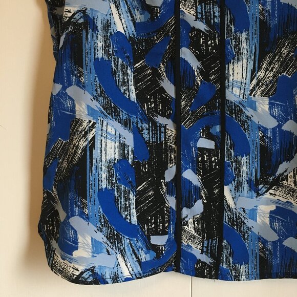 Cleo Petites Artsy Blue Lagoon Black Piping Tunic Tank Top - Picture 4 of 12